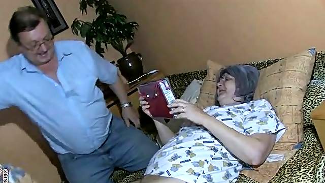 Granny masturbates as her man watches