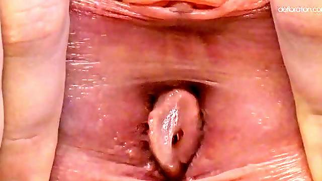 Extreme close up on her teenage hymen