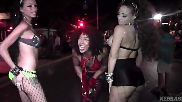 Pornstars dressed like sluts for a sexy street party
